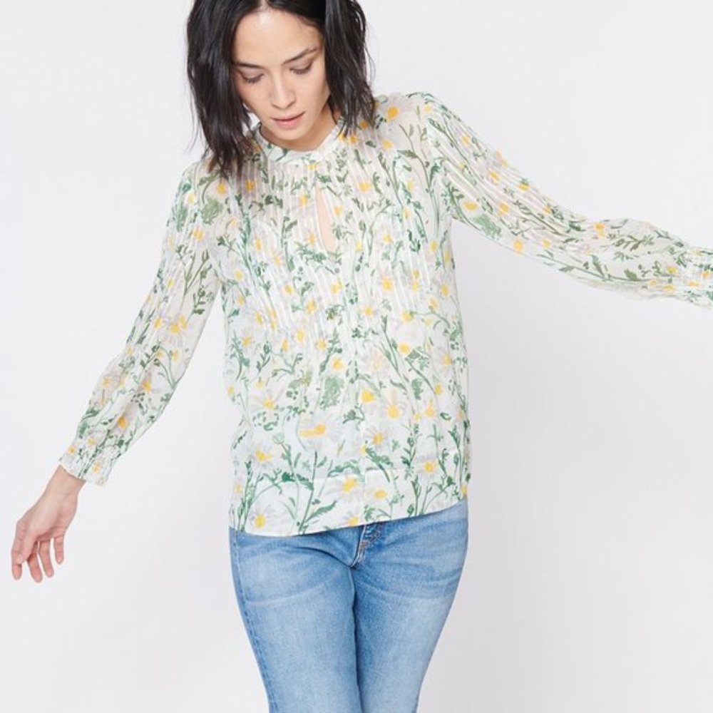 Veronica Beard Walker Pintucked Silk Daisy Print